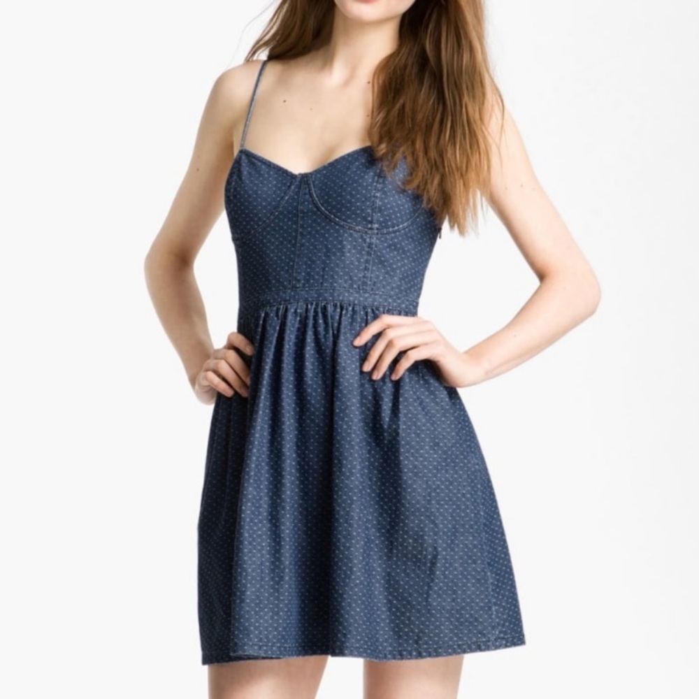 Free People Denim Dotted Bustier Dress